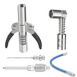 5pcs Grease Gun Fitting Kit Double Handles Grease Gun Coupler 90 Degree Grease Gun Coupler Adapter and Grease Needle Needle Tip Dispenser 12" Spring Flex Hose Fit 1/8" Npt Grease Gun