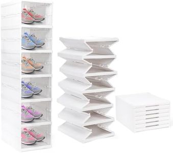Nicunom Foldable Shoe Rack Organizer, 6-Tier Shoe Storage Box Collapsible Plastic Shoe Shelf Clear Shoe Boxes with Doors, Stackable Shoe Storage Bins Shoe Organizer for Entryway Closet
