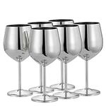 Oak & Steel - Elegant Large Wine Glasses, 550ml - Unbreakable Glass Gift Set for Home Bar, Wedding, Anniversary, Birthday Party (6, Silver)