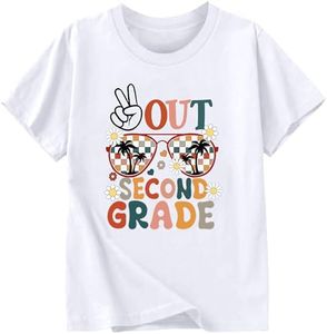 YZMI 2nd Grade Graduation Shirt Boys Girls Peace Out Second Grade Tshirt Class of 2025 Graduation Gifts for Kids White 7-8T