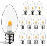 MX232 C7 LED Bulbs 0.6W Equivalent to 7W C7 Candelabra LED Filament Light Bulbs E12 Candelabra Base Edison Night Light Bulbs Warm White 2700K Indoor Outdoor String Lights Lamp Clear Glass 12PACK