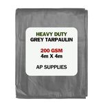 Grey Tarpaulin - 200gsm Thick - Waterproof, Weatherproof, Frost-Resistant, UV Protection, Universal, Multipurpose, Groundsheet, Camping, Boating, Hiking, Heavy Duty Sheet (4m x 4m)