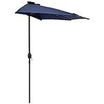 Sunnydaze 9-Foot Half Patio Umbrella with Solar LED Lights - Navy Blue