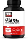 FORCE FACTOR GABA 750mg Capsules, GABA Supplement to Support Calm, Relaxation, Sleep, & Focus, Neurotransmitter Support, Vegan, Non-GMO, 100 GABA Capsules