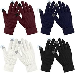 Omisy Women's Winter Touch Screen Gloves Warm Knit Gloves, 4PCS Elastic Cuff Winter Texting Gloves - Black，White，Upper cyan，Wine red