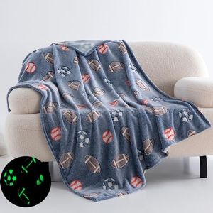 QSTEHEML Glow in The Dark Football Blanket for Boys,Football Gifts for Boys Age 3 4 5 6 7 8 9 10 11 12 13 14 Year Old, Soft Soccer Luminous Blanket for Kids - Christmas Birthday Bedroom Decor 50"×60"