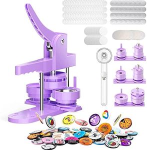 300pcs Button Pin Maker Machine Multiple Sizes 1''+1.25''+2.25'' Badge Button Press Machine with Button Parts&Circle Cutter&Picture (Purple)