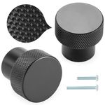 ASKANO Black, Knurled Kitchen Cabinet Knob AK1301 | Pack of 10, Round Pull Handle, Solid Hardware for Drawer, Dresser, Bathroom Vanity, Furniture Door, Cupboard, Bedroom, Diameter: 1-1/8 Inch