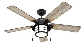 HUNTER FAN Ceiling Fan Santorini 137 cm Indoor and Outdoor, with light and Pull chain, Natural Iron, 5 Reversible Blades Barnwood and Black Willow Ideal for Summer or Winter, Model 50648