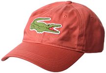Lacoste Men's Big Croc Twill Adjustable Leather Strap Hat, Crater Orange, One size