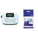 Brother P-Touch, PTM95, Handy Label Maker, 9 Type Styles, 8 Deco Mode Patterns, Navy Blue, Blue Gray & MK221 Genuine P-Touch Tape 9mm (Black on White)