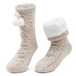 MaaMgic Slipper Socks Women Girls Premium Soft Home Non-Slip Bootee Winter Wool Socks Extra Warm Thermal Knit With Pompoms Decoration for Ladies