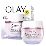 Olay Super Cream with Sunscreen SPF 30, Ultra Lightweight Face Moisturizer with Vitamin C, Hyaluronic Acid, Niacinamide, Vitamin E, and Collagen Peptide that hydrates, smooths, brightens, firms, and protects with SPF, 50 mL