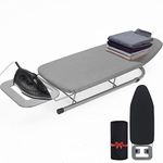 Rainberg Tabletop Ironing Board with Extra Cover, Suitable for Left and Right-Handed Users, 76 x 30cm,100% Cotton Cover, Lightweight, Easily Foldable Legs, Perfect for Travel & Small Spaces. (Grey)