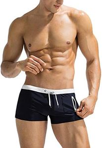 COOFANDY Mens Swim Trunks Swimwear Bathing Suit Swim Brief Square Leg Board Short S-3XL, 1 - Navy and White, XX-Large