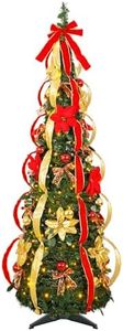 AGM Pop-Up Christmas Tree 6FT, Pre-Lit with 200 Warm White LED Lights, Easy to Set Up, Collapsible, Pre-Decorated Artificial Tree for Indoor Holiday Parties