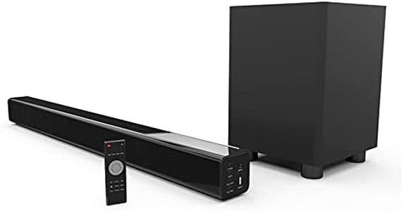 Laser Soundbar with Wireless Subwoofer – 2.1ch Home Audio System, Bluetooth, Optical, AUX, USB, LCD Display, FM Radio, Remote Control, Wall-Mountable, Stereo TV Speaker