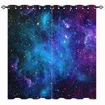 YUANZU Kids Galaxy Curtains - Space Blue Nebula Star Constellation Planet Universe Fantasy Starry Print Pattern Eyelet Blackout Thermal Window Drapes for Boys Girls Bedroom 2 Panels W117cm x D183cm