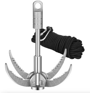 JWWYJ, Strong and Durable Material, Wide Range of Outdoor Uses, Folding Claws for Easy Grip, Compactand Travel-Friendly, 20M Static Rock Nylon Rope, 88Ib, Stainless Steel