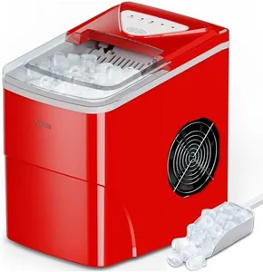 Silonn Ice Makers Countertop, Self-Cleaning Ice Machine 9 Cubes Ready in 6 Mins, 2 Sizes of Bullet Ice for Home Kitchen Office Bar Party, Red