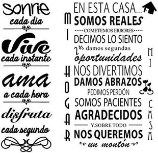 JNCH Pegatinas Decorativas Pared Frases Motivadoras Vinilos Decorativos Frases Cortas Español Adhesivos Sonrie + EN Esta CASA para Familia Habitación Dormitorio Salón Cocina Baño