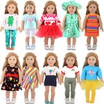 MSYO 16 Pcs 18 Inch Doll Clothes and Accessories, 10 Complete Sets of Doll Outfits, Fashionable Dresses, Frog Pajamas, Doll Pants and Tights, Mini Skirt, Doll Costumes with Hat for Cute Doll Girls