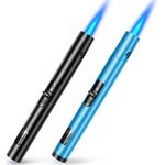 Butane Torch Lighter 2 Pack Pen Torch BBQ Lighter Refillable Gas Lighter Long Reach Windproof Lighters for Candle Barbeque Fireplace Grill Camping（Without Fuel）(Black&Blue)