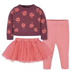 Gerber Baby Girls' Toddler 3-Piece French Terry Top, Tulle Tutu, & Legging Set, Skirt, Pink Apples, 4 Years (Pack of 3)