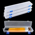 Yedadone 4 Pack Paint Brush Storage Box Clear Paint Brush Holder Long Brush Storage Case Watercolor Pen Container with Buckle