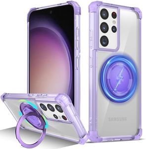 RUNGOS 360°Rotatable Ring for Samsung S21 Ultra Case Magsafe, with Stand [Strong Magnetic] [Mil-Grade 4-Corner Airbag Reinforcement] Clear Shockproof Case for Samsung Galaxy S21 Ultra Case