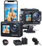 WOLFANG Action Camera 4K 24MP WiFi GA200, 40M Waterproof Underwater Camera for Snorkeling, EIS 170° Wide Angle Dual Screen Vlogging Camera with External Microphone, Charger, Remote Control