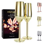 FOOLS ALIBAI 2 Pack Stainless Steel Champagne Glasses, 8oz Elegant Stainless Steel Champagne Flutes, Stemmed Unbreakable Champagne Glasses for Party Wedding Christmas Anniversary, Rose Gold