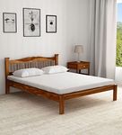 Furinno Solid Sheesham Wood Queen Size Bed Without Storage Wooden Double Bed Cot for Bedroom Living Room Home and Hotels (Natural Honey Finish)