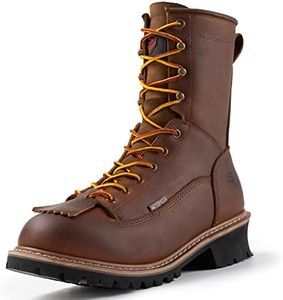 SUREWAY Men's 8" Waterproof Steel-Toe Logger Work Boot, Superior Oil/Slip Resistant,Thicker Full Grain Leather,Wedge Rubber Sole,EH Rated, Waterproof-steel Toe Brown, 9