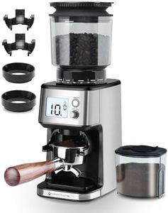 Homtone Coffee Grinder Électrique pour Tamis et Conteneur, 51 Niveaux de Mouture Réglables, Moulin à Café Automatique avec Grand Écran pour Café Filtre/Cafetière/Espresso/Café Presso