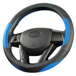 Pahajim Car Steering Wheel Covers Leather,Universal 15 Inch Breathable Anti-Slip,Anti Skid Thin Soft Microfiber Leather Car Accessories Interior (black-blue)