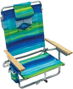 Tommy Bahama 5-Position Classic Lay Flat Folding Backpack Beach Chair, Blue and Green Stripe, 23" x 25.25" x 31.5"