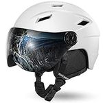 Odoland Ski Helmet with VLT 18% Lens Visor Great for Skiing, Light Weight and Adjustable Ventilation Advanced Competition Snow Helmet with Warm Fluffy Earpads for Men Women Adult and Youth, White, S
