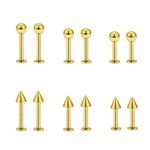 QXXPVV 12Pcs 16G Stainless Steel Labret Studs Lip Tragus Cartilage Studs Helix Medusa Earring Rings Piercing Jewelry for Women Men(12pcs lip studs Gold)