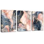 FajerminArt 3 Panels Abstract Canvas Wall Art Marble Grey Pink Gold Pictures Painting on Canvas Prints for Living Room Bedroom Office Wall Decoration Ready To Hang Stretched On Frame 30x40cmx3Pcs