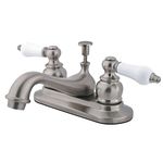 Kingston Brass KB608PL Restoration 4-Inch Centerset Lavatory Faucet with Porcelain Lever Handle, Satin Nickel