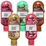 Palm Safe 5 Christmas Pack 60ml Anti Bacterial Premium Hand Sanitiser Travel Size Refillable Clip Bottle Non Sticky Extra Moisturising Kills 99.9% of Bacteria Stocking Filler Scents May Vary