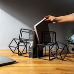 ESQ Living Hollow Blocks Metal Bookends for Shelf | Decorative Bookends for Shelves and Home | Book end/Stopper for Office Decor, Heavy Books, Living Room & Bedroom - Set of 2 (Black)