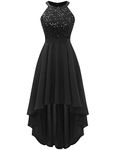 Dressystar Sequins Cocktail Dress Halter Hi-Low Wedding Guest Party Dress Maxi Long Formal Black M