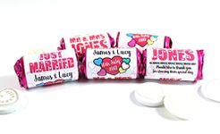 Personalised Mini Love Hearts Favours Just Married for Guests Table Favours. Each roll Contains 7 indivudual Sweets Suitable for Vegetarians (40)