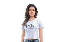 STYLEAONE Women Printed Cotton Round Neck Half Sleeve T-shirt // Top // Tee // Crop Top (Medium, GREY)