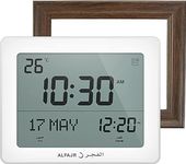 Alfajr Automatic Worldwide Digital Azan/Athan/Nimaz Prayer Wall and Desk White Clock CF-19 with Detachable Frame (Sepia)