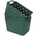 ASelected 3 Pack Plastic Woven Storage Basket With Handles, Large 35X30X21cm, Beautiful Fashionable, Skin Pattern Cross Woven, For Kitchen, Living Room, Office, Bathroom, Bedroom, (Green)