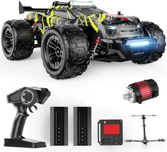 DEERC Brushless RC Car for Adults 1:14, Max 43mph RC Truck, 4WD Off-Road Monster Truck with 7-Color Lights & 3 Light Modes, Metal Oil Shocks, 2*7.4V Batteries, All-Metal Drivetrain, Compatible 3S Lipo