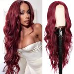 Colorful Queen 99j Burgundy Wig Glueless Long Wavy Red Wigs for Women 26 Inch Curly Wig Put on and Go Wine Red Colored Wigs for Cosplay Daily Use